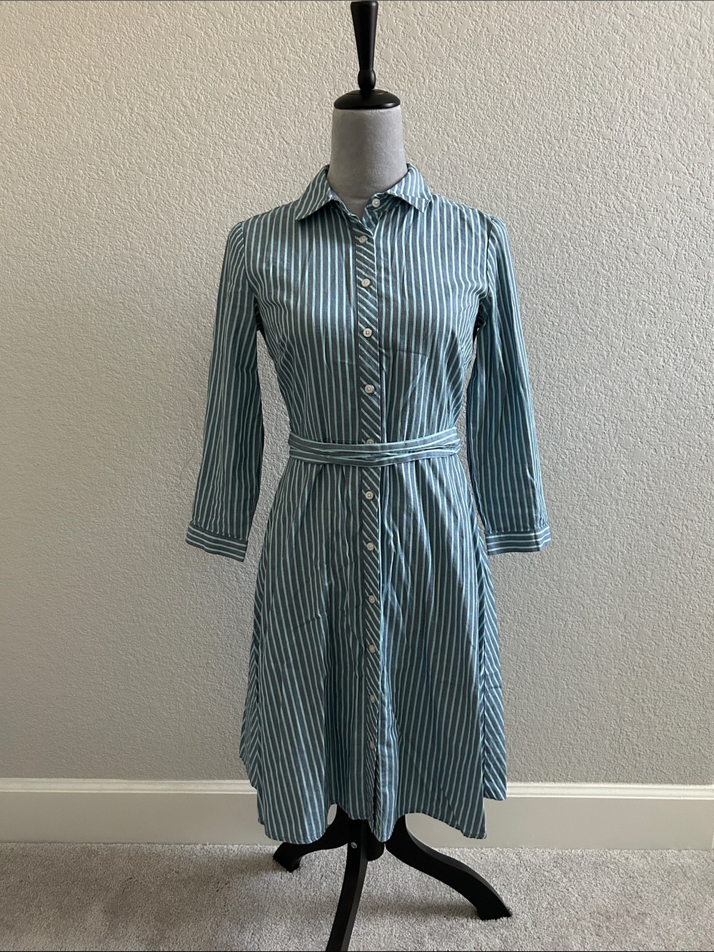 Tommy Hildiger Striped Button-Front Shirt Dress in Teal